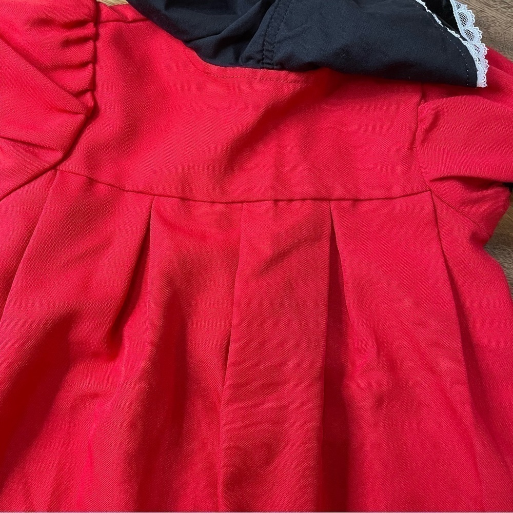 Rose Cottage 80’s Red Pleated Dress Black Velvet White Lace and Rosette sz 2T - Picture 5 of 8